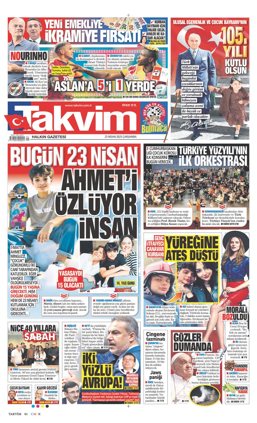 23 Nisan 2025 Çarşamba - Takvim gazetesi manşet