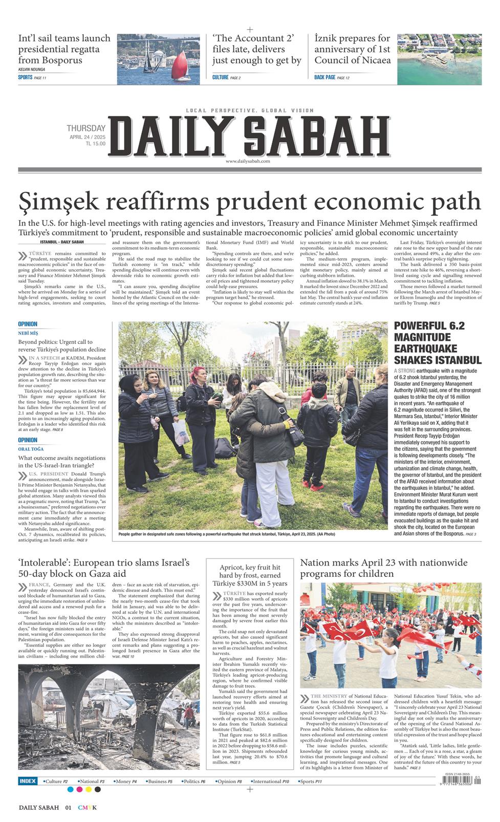 24 Nisan 2025 Perşembe - Daily Sabah gazetesi manşet