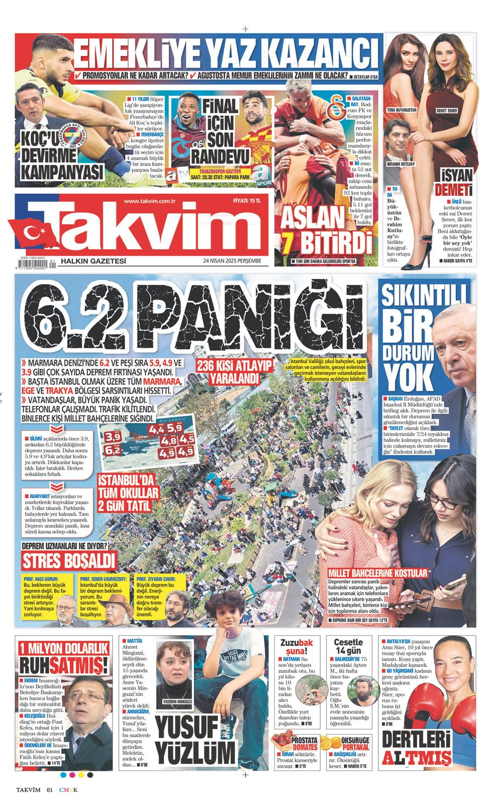 24 Nisan 2025 Perşembe - Takvim gazetesi manşet