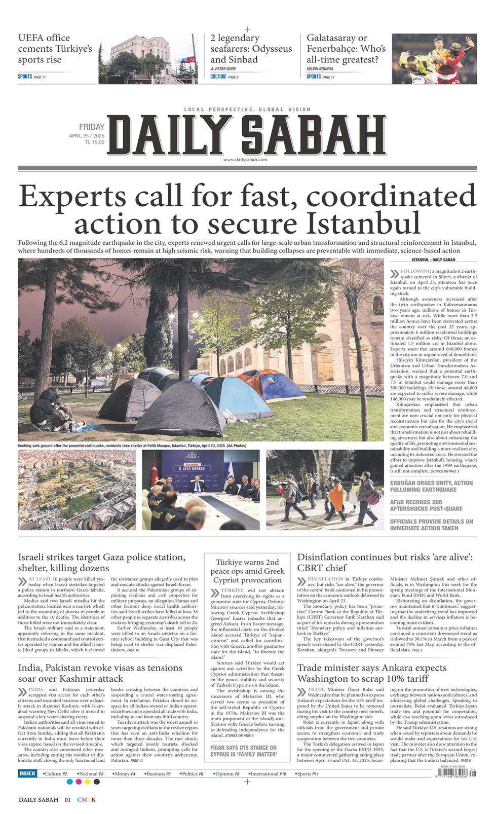 25 Nisan 2025 Cuma - Daily Sabah gazetesi manşet