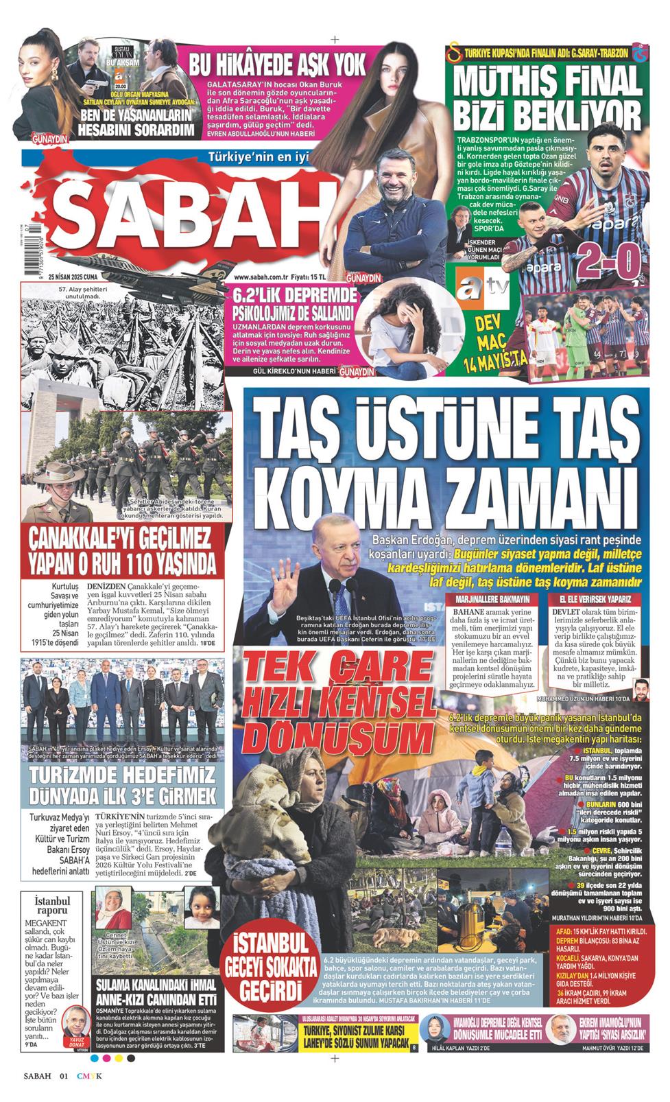 25 Nisan 2025 Cuma - Sabah gazetesi manşet