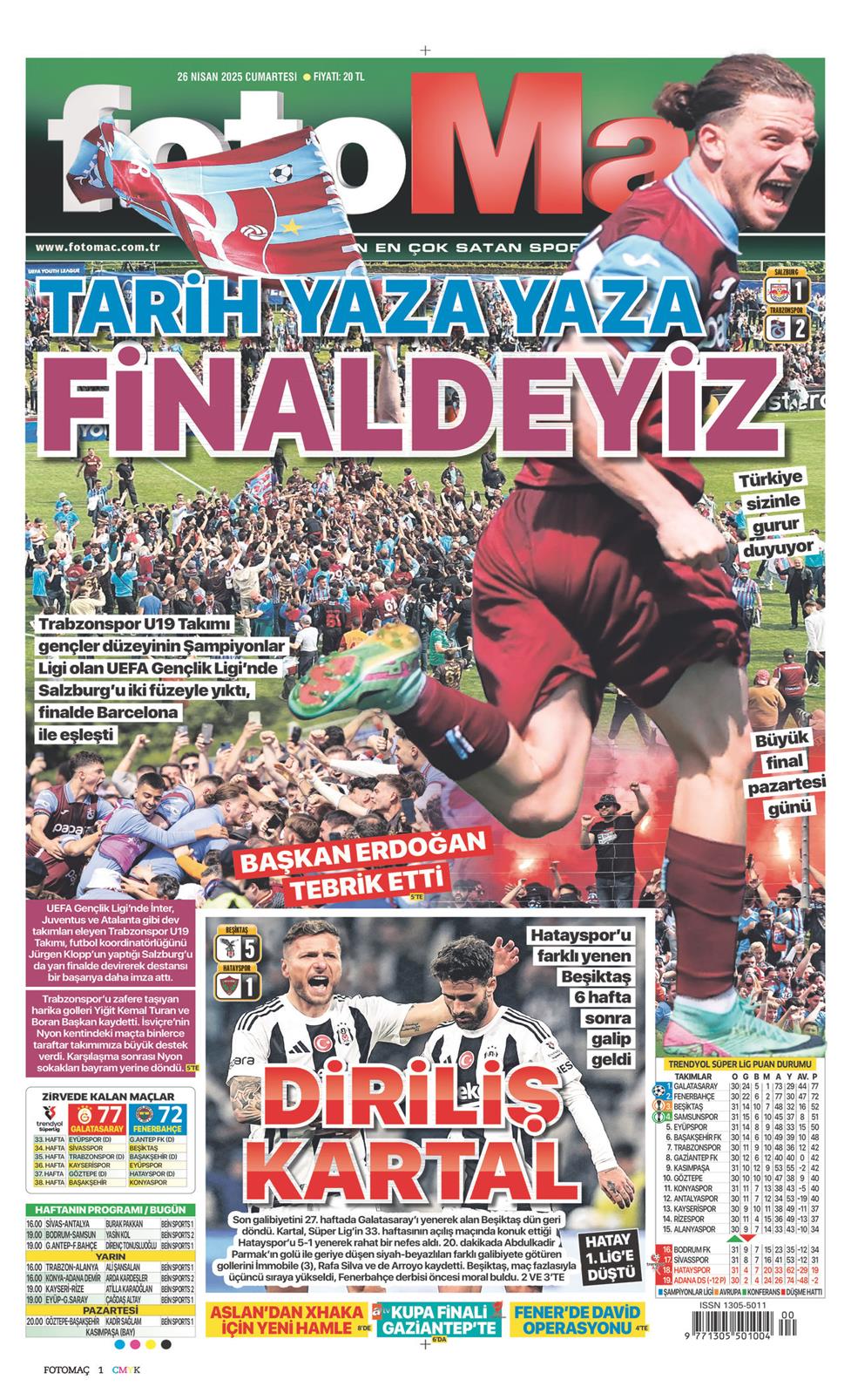 26 Nisan 2025 Cumartesi - Fotomaç gazetesi manşet