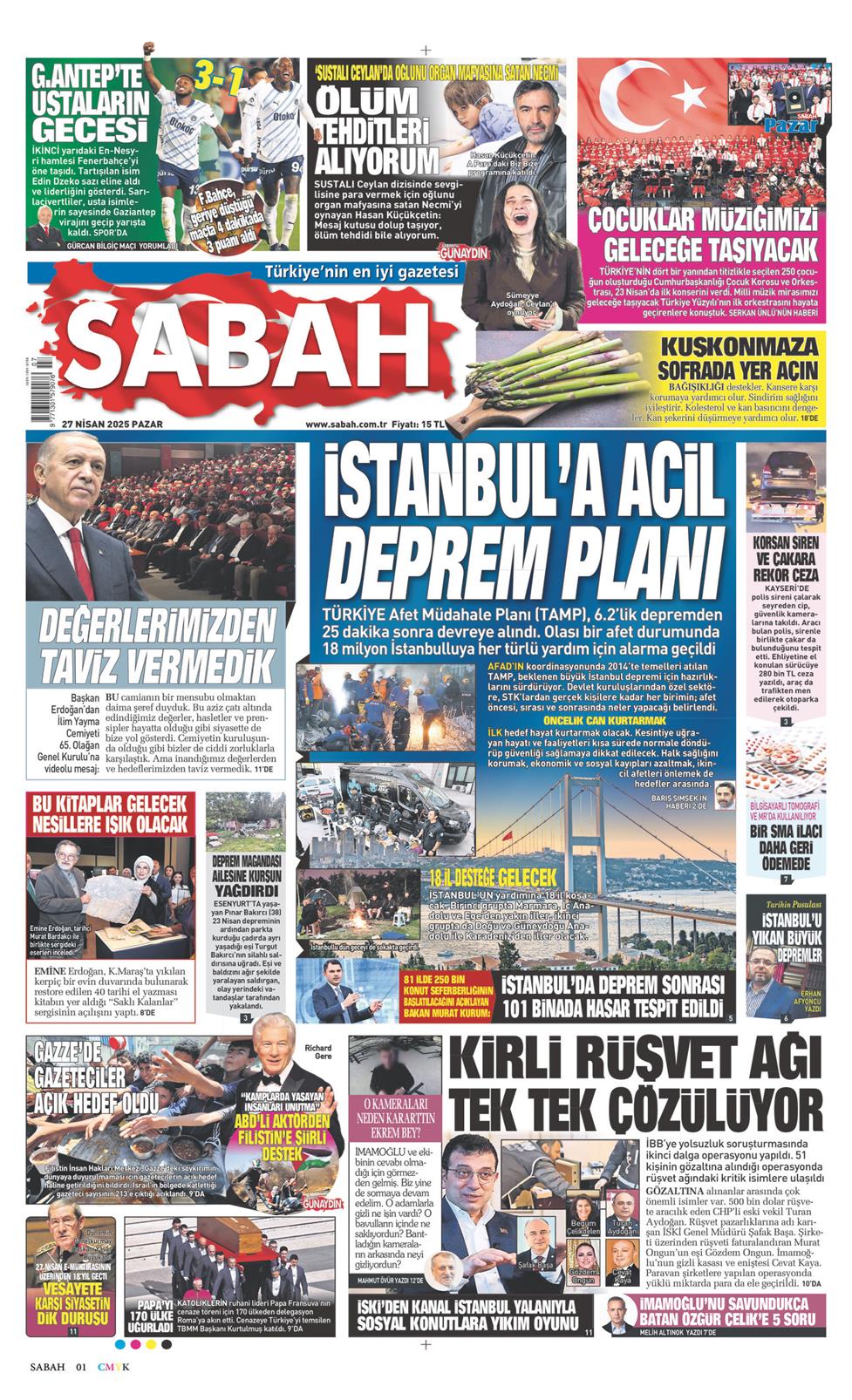 27 Nisan 2025 Pazar - Sabah gazetesi manşet