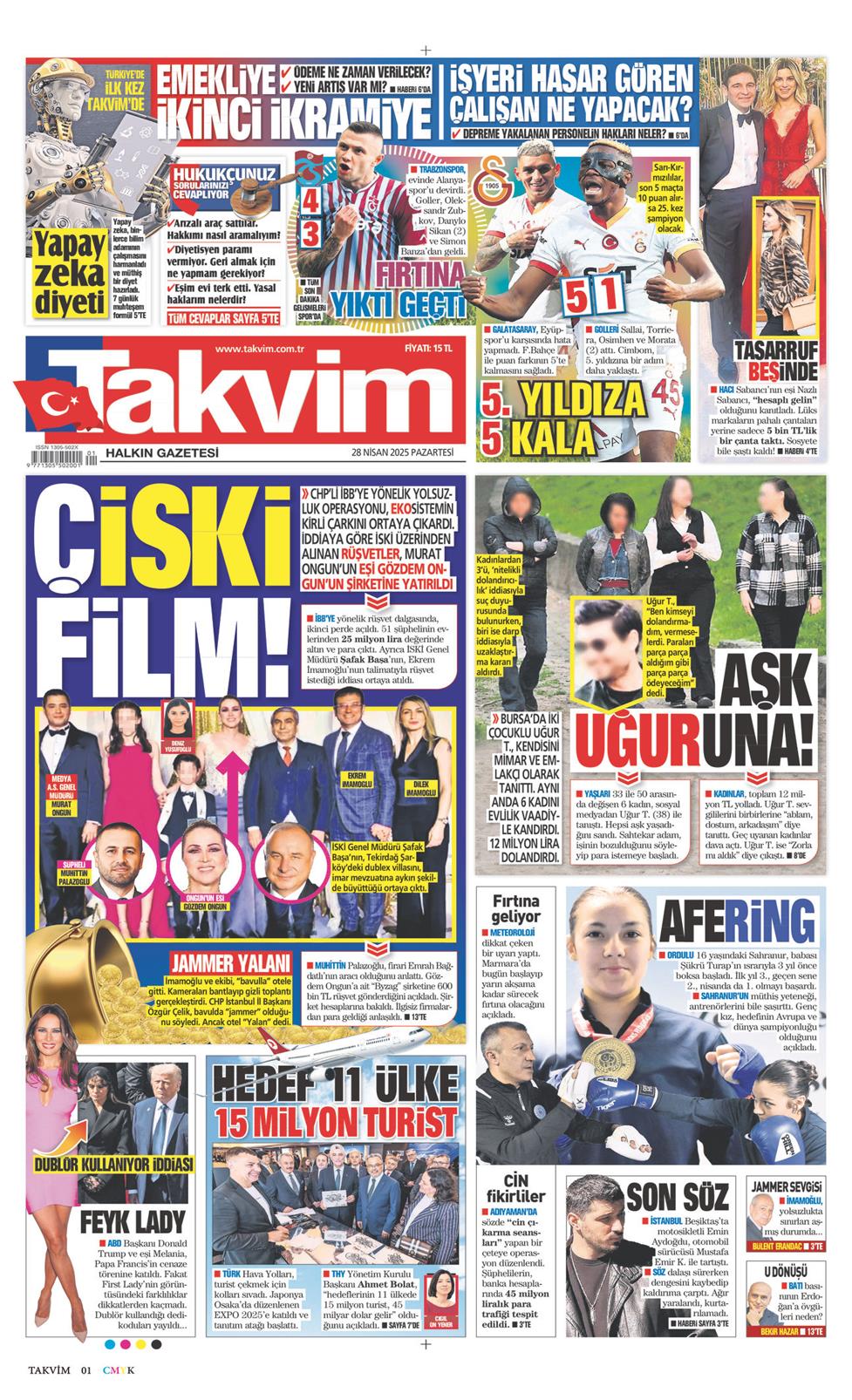 28 Nisan 2025 Pazartesi - Takvim gazetesi manşet