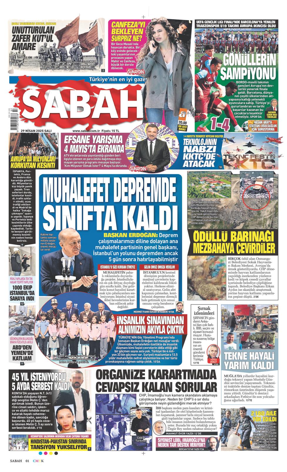 29 Nisan 2025 Salı - Sabah gazetesi manşet