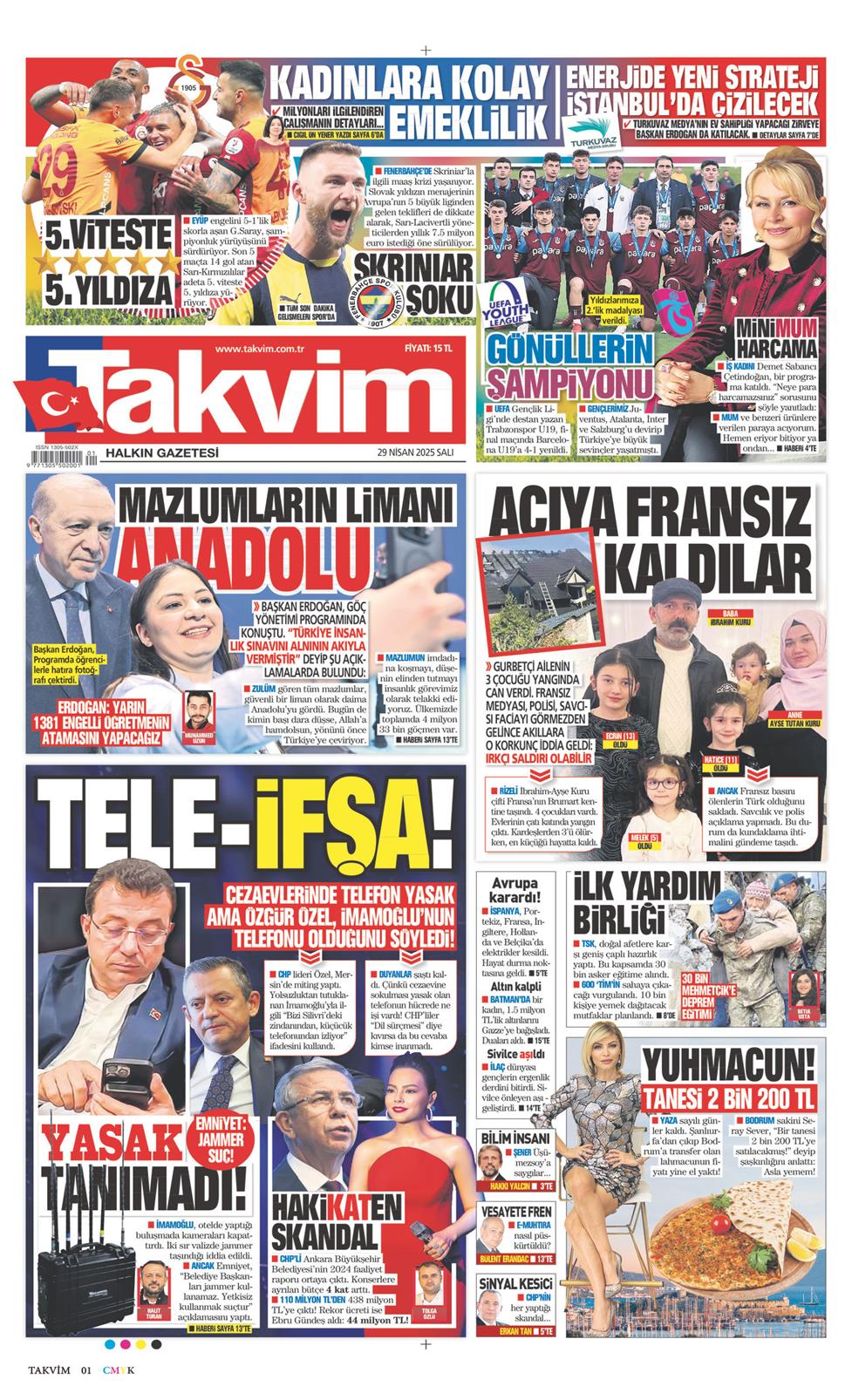 29 Nisan 2025 Salı - Takvim gazetesi manşet