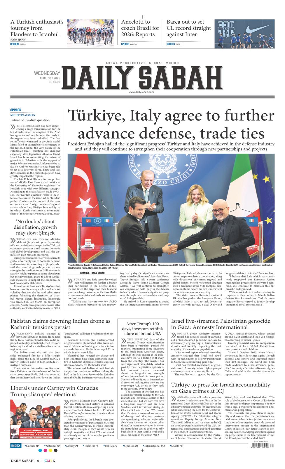 30 Nisan 2025 Çarşamba - Daily Sabah gazetesi manşet