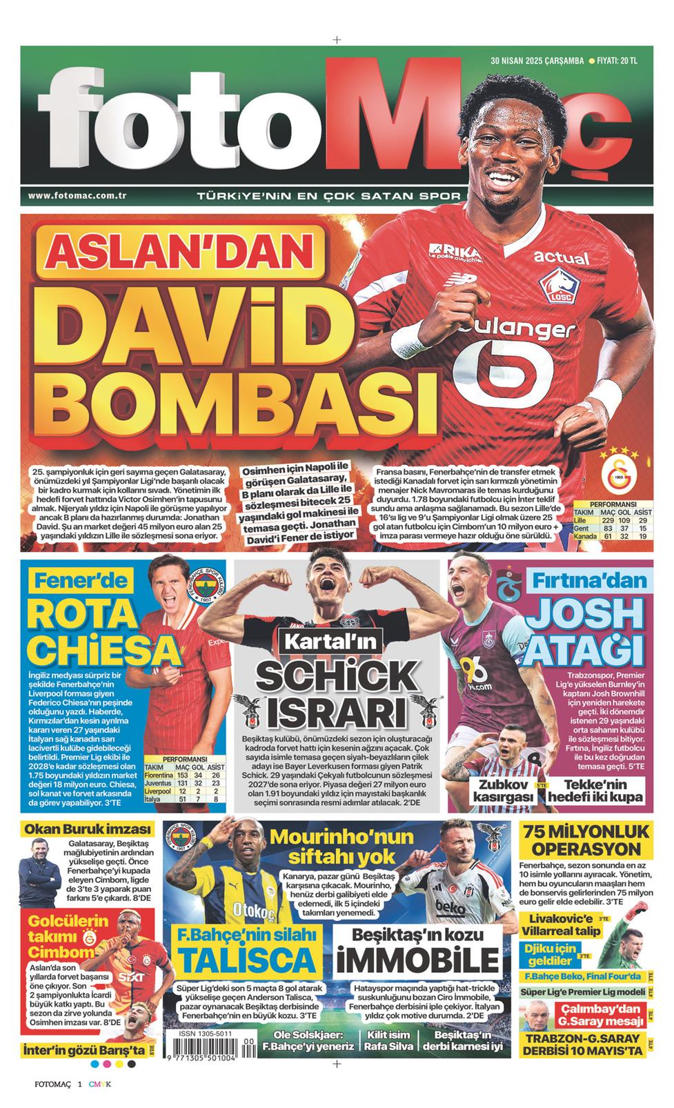 30 Nisan 2025 Çarşamba - Fotomaç gazetesi manşet