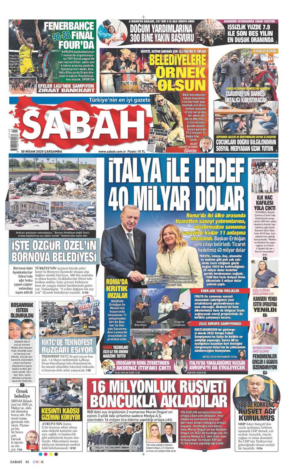 30 Nisan 2025 Çarşamba - Sabah gazetesi manşet