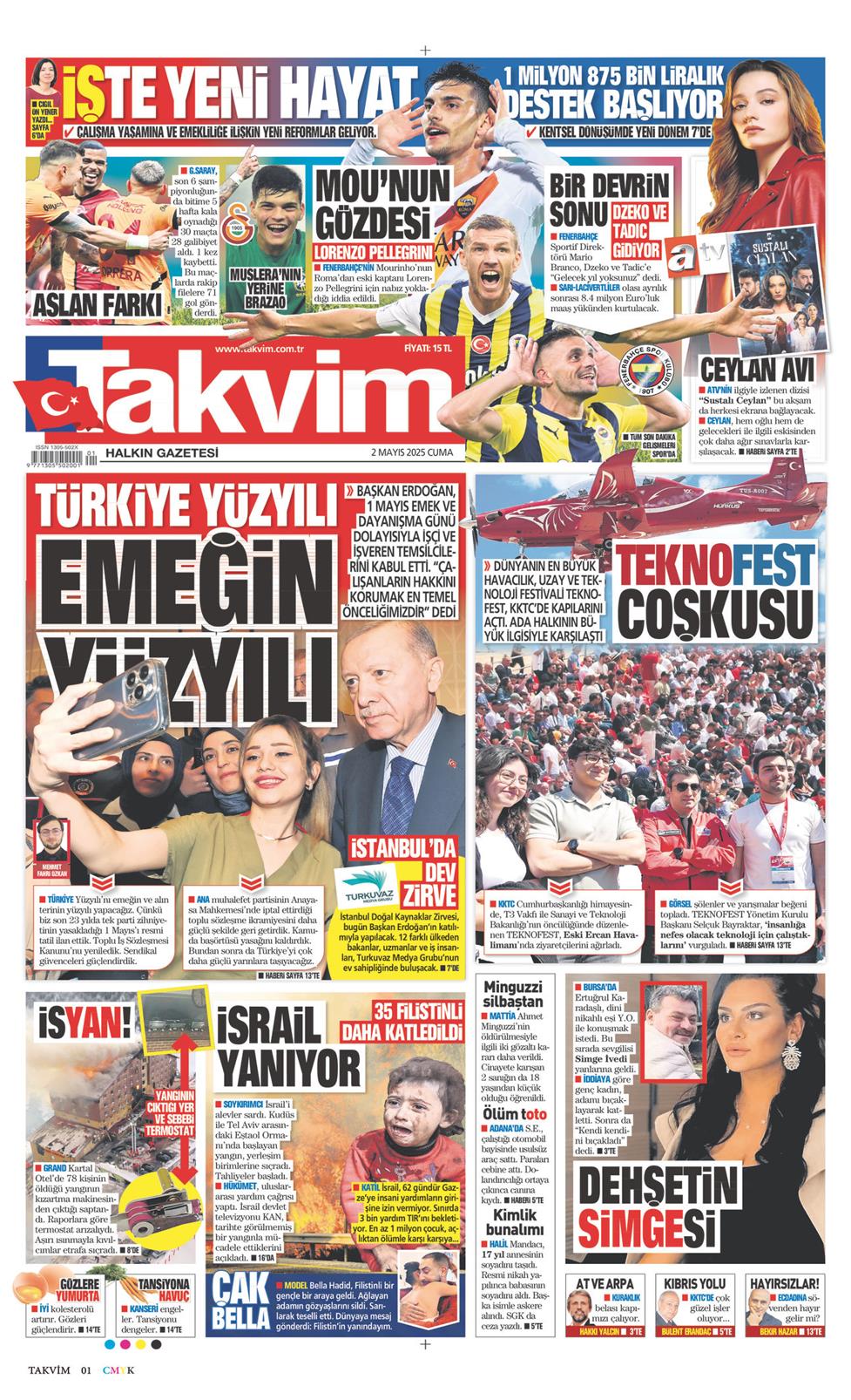 02 Mayıs 2025 Cuma - Takvim gazetesi manşet