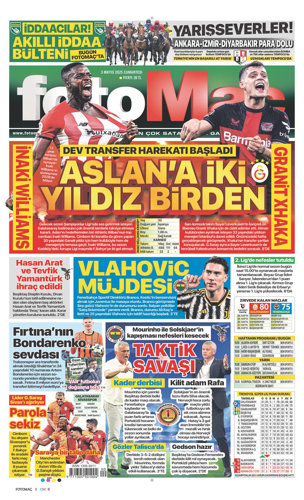 03 Mayıs 2025 Cumartesi - Fotomaç gazetesi manşet