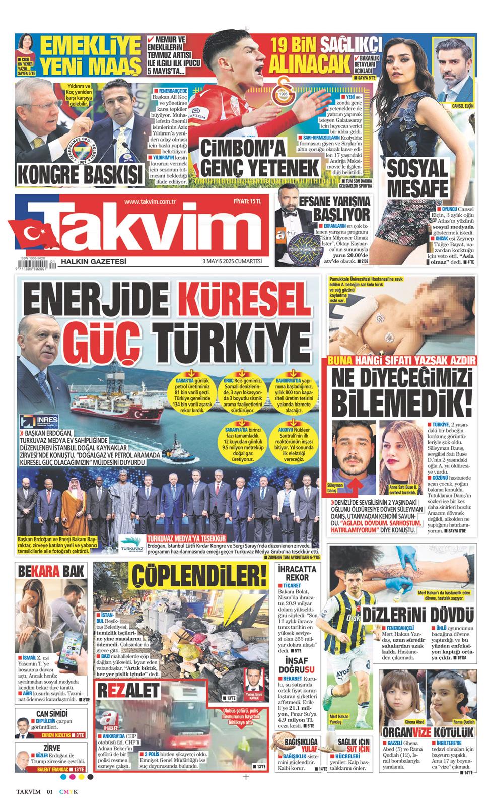 03 Mayıs 2025 Cumartesi - Takvim gazetesi manşet