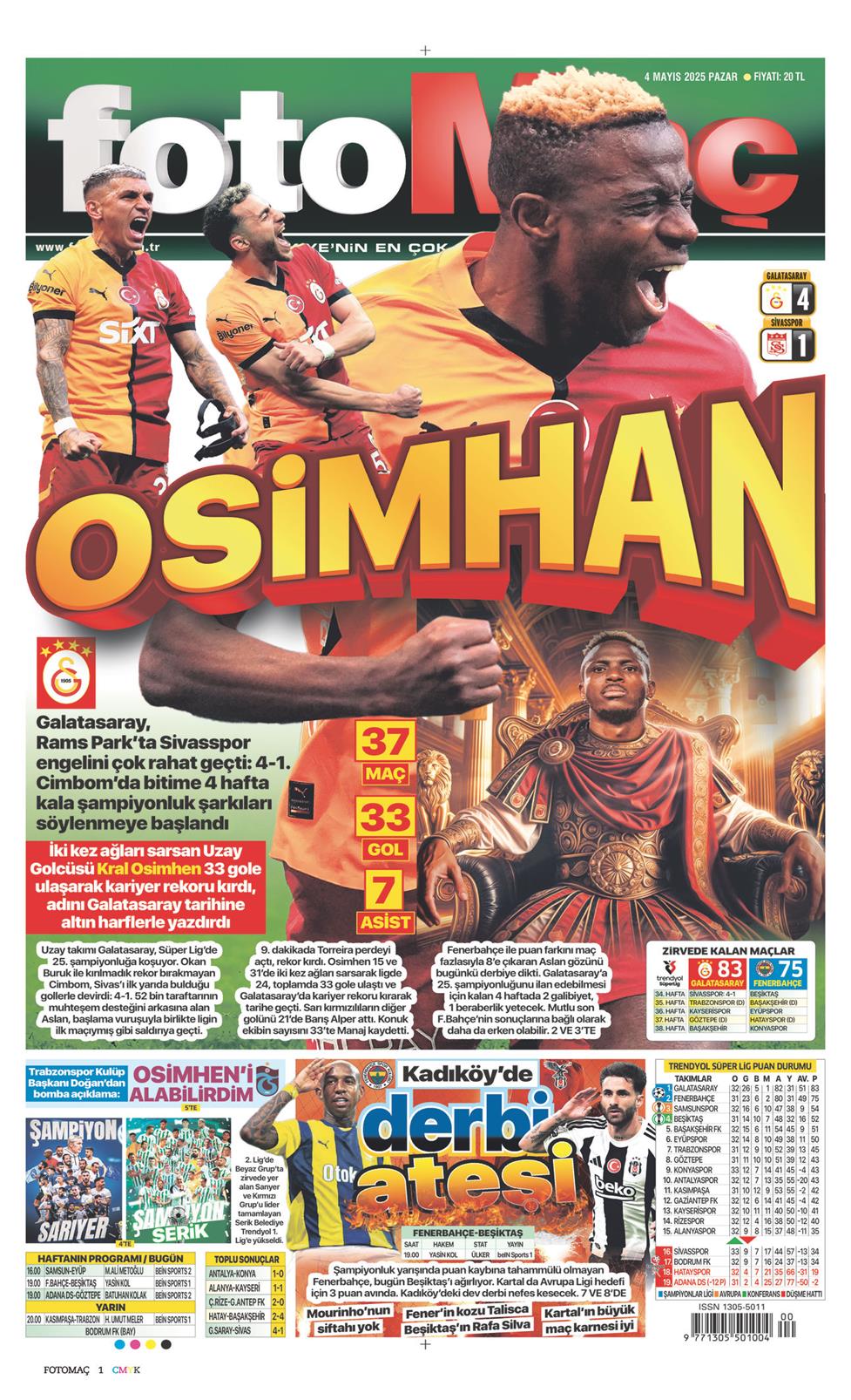 04 Mayıs 2025 Pazar - Fotomaç gazetesi manşet