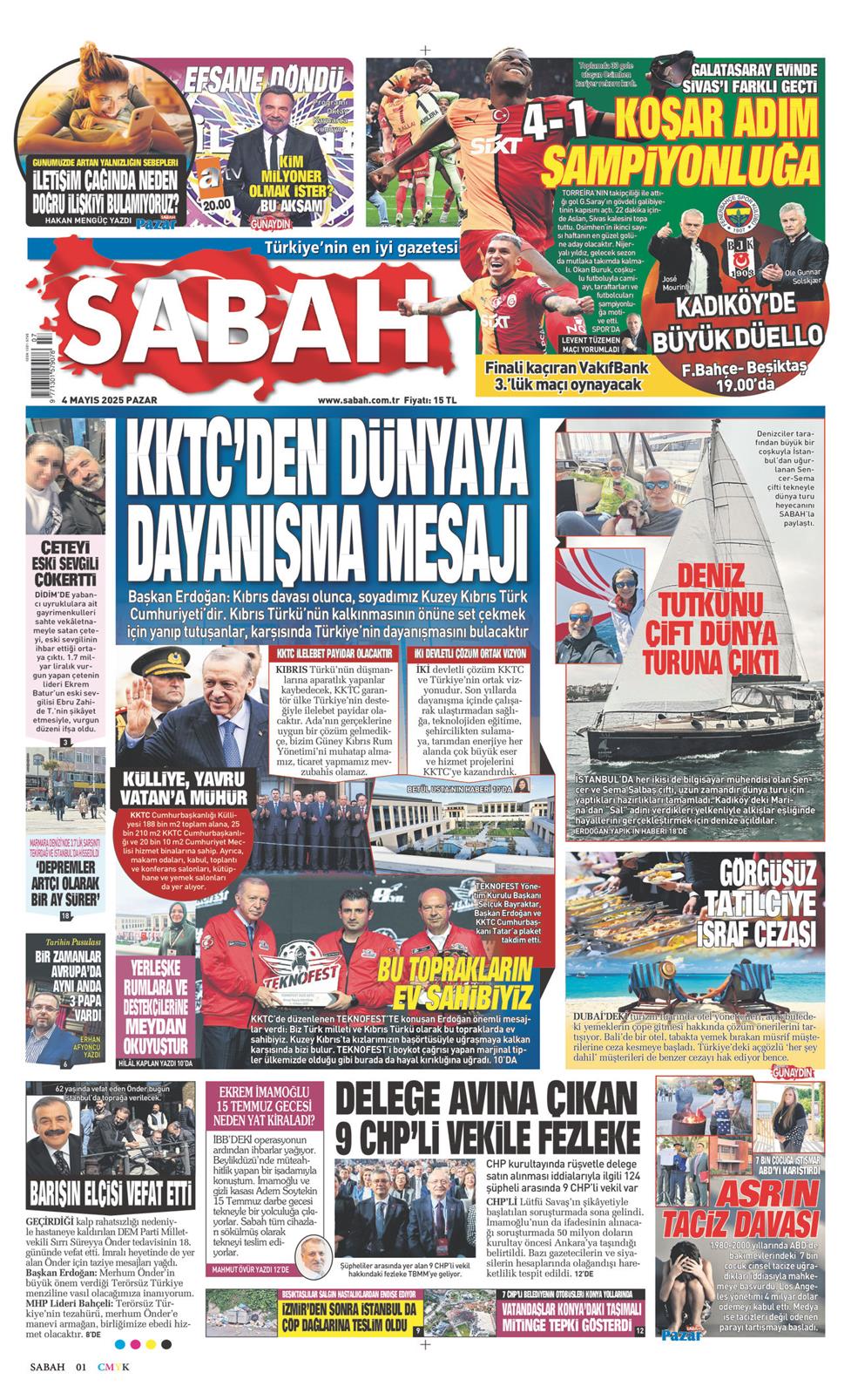 04 Mayıs 2025 Pazar - Sabah gazetesi manşet