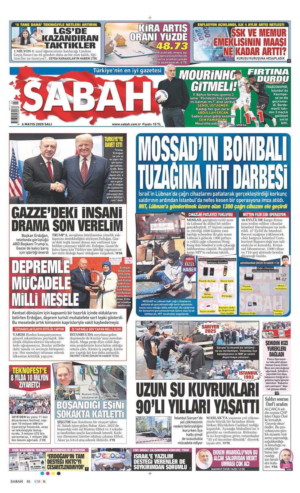 06 Mayıs 2025 Salı - Sabah gazetesi manşet