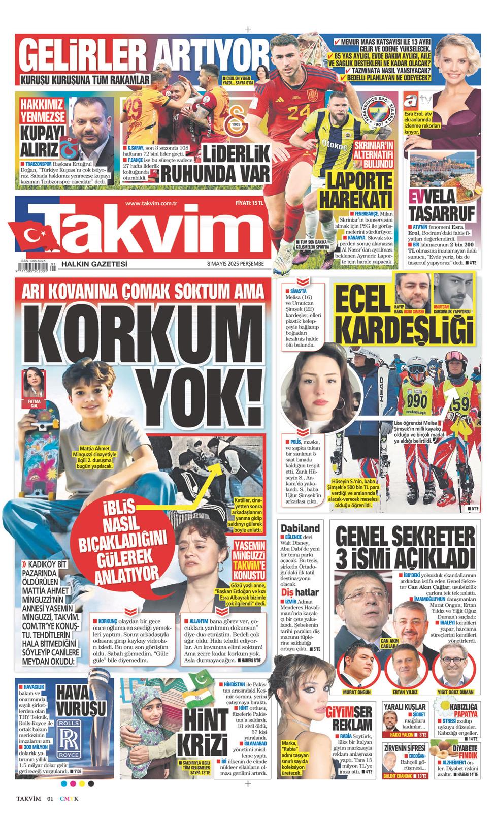 08 Mayıs 2025 Perşembe - Takvim gazetesi manşet