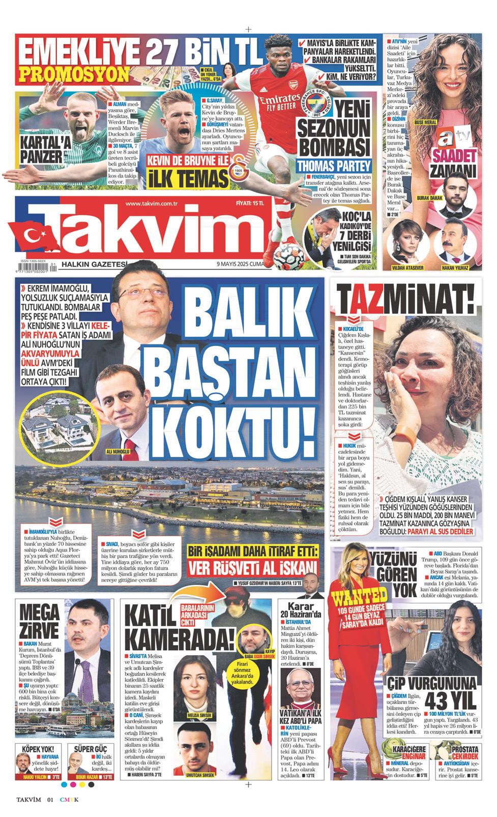 09 Mayıs 2025 Cuma - Takvim gazetesi manşet