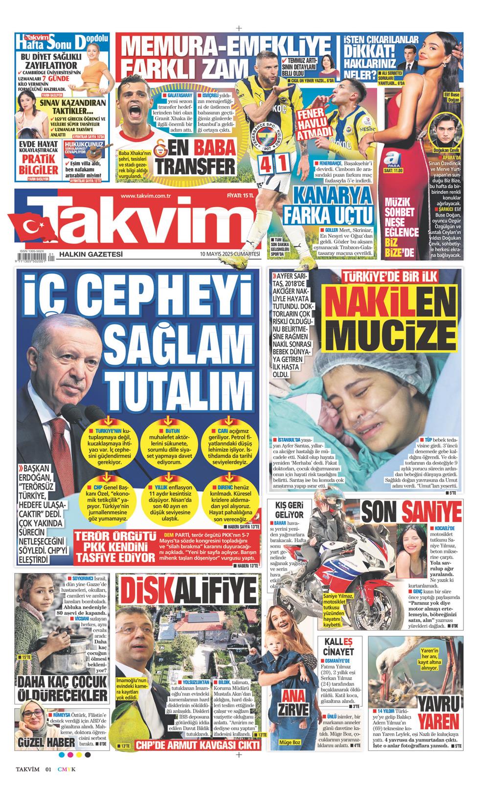 10 Mayıs 2025 Cumartesi - Takvim gazetesi manşet