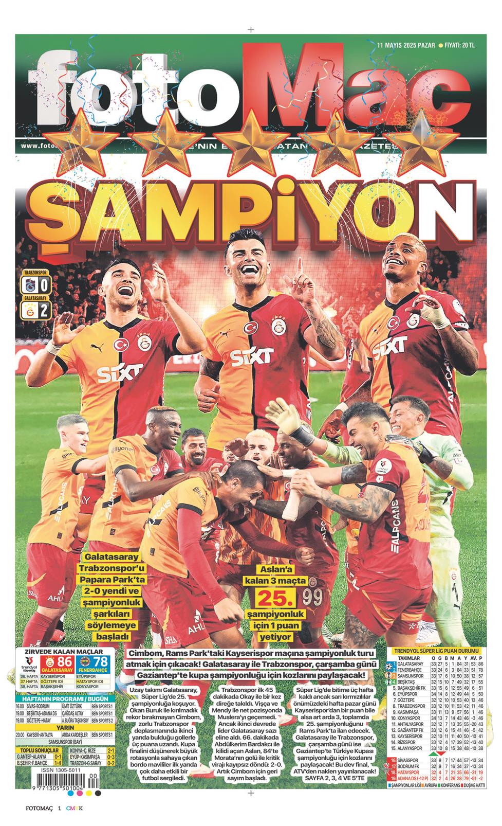 11 Mayıs 2025 Pazar - Fotomaç gazetesi manşet