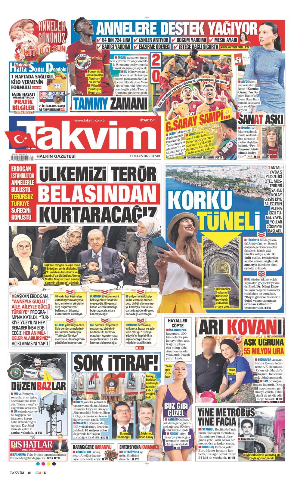 11 Mayıs 2025 Pazar - Takvim gazetesi manşet