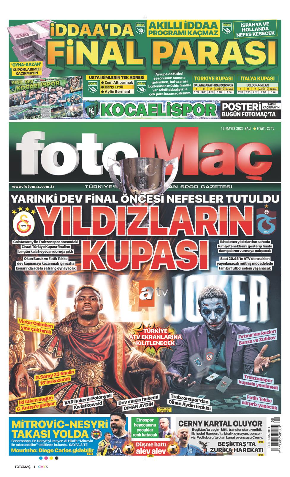 13 Mayıs 2025 Salı - Fotomaç gazetesi manşet