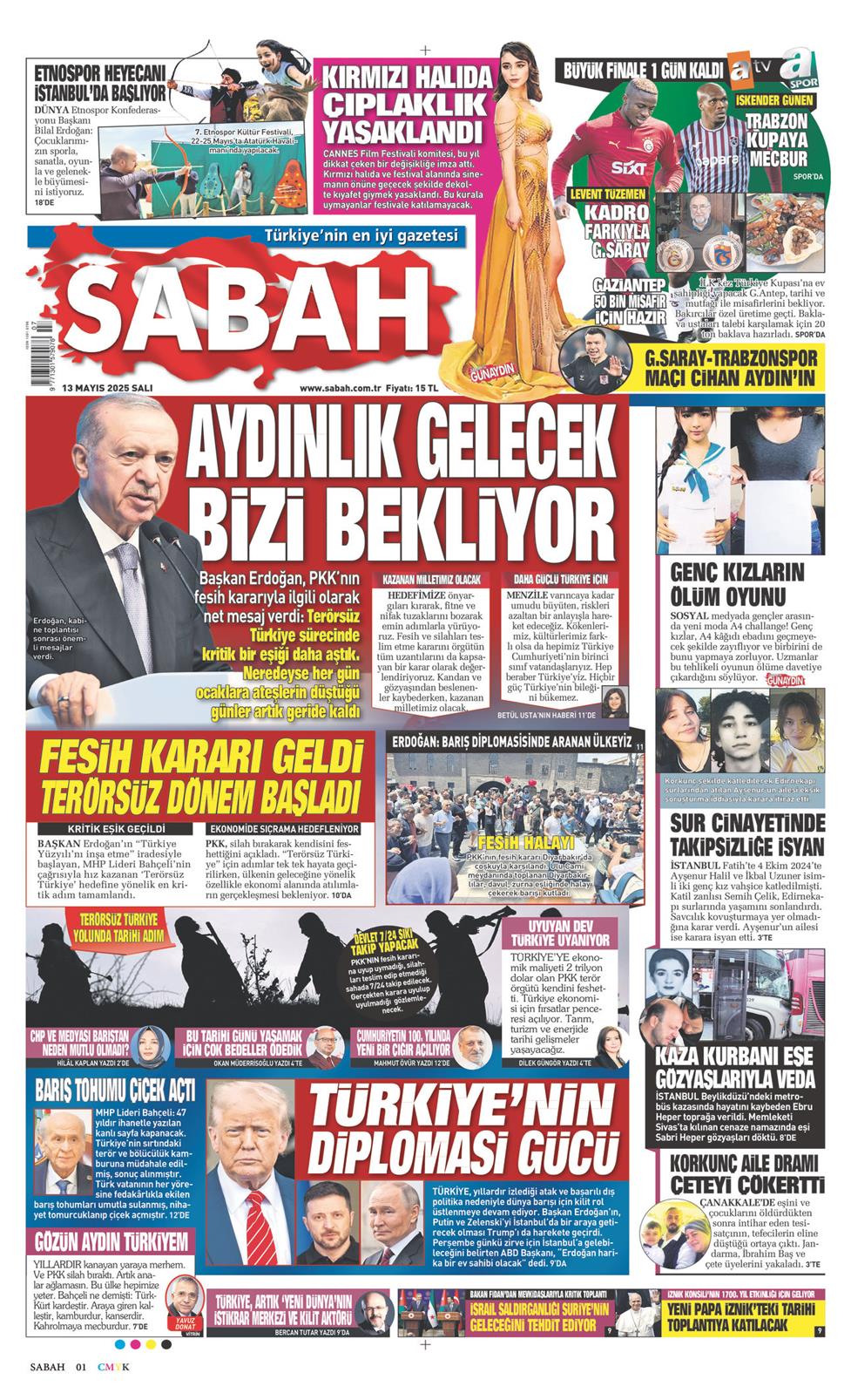 13 Mayıs 2025 Salı - Sabah gazetesi manşet