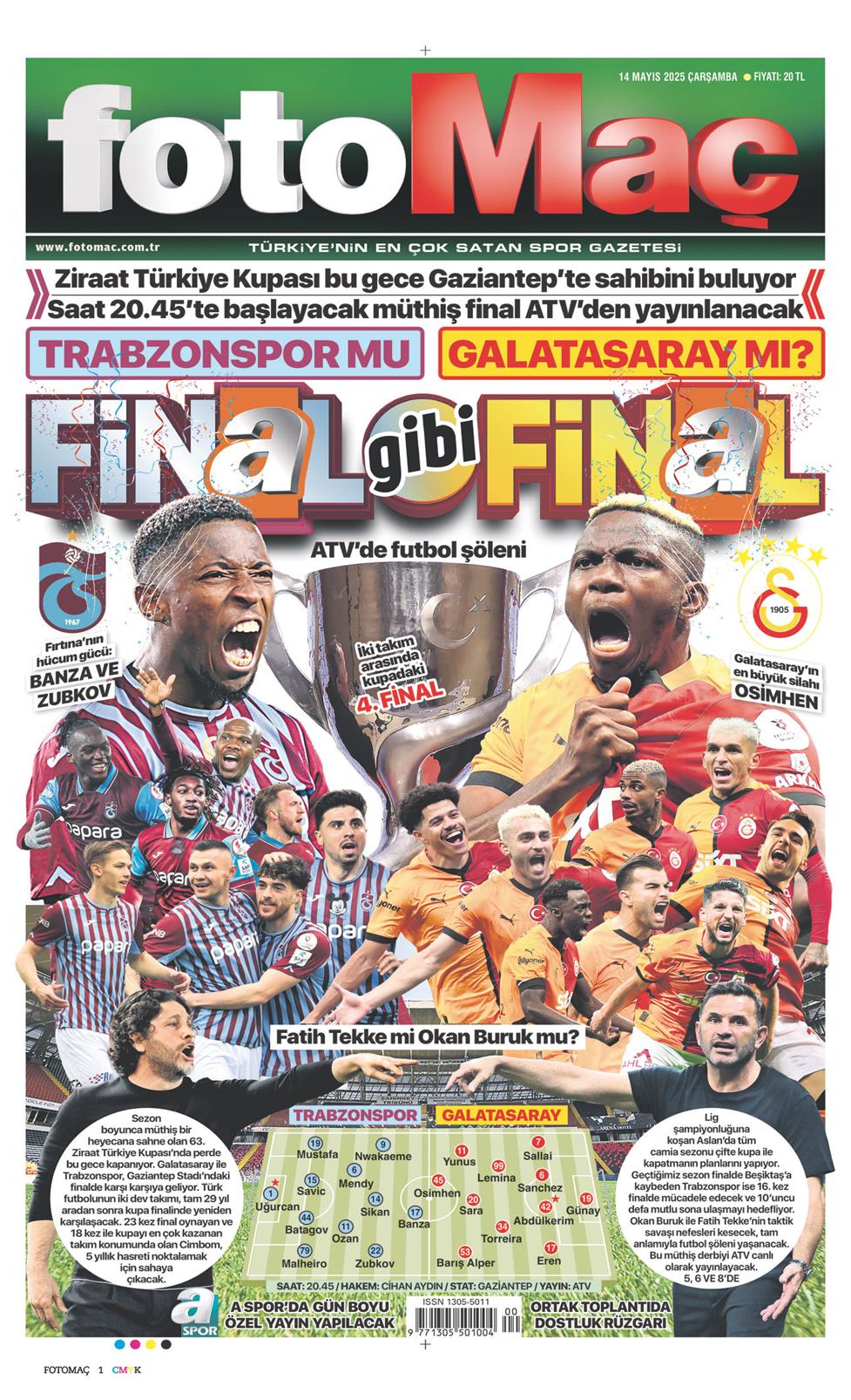 14 Mayıs 2025 Çarşamba - Fotomaç gazetesi manşet