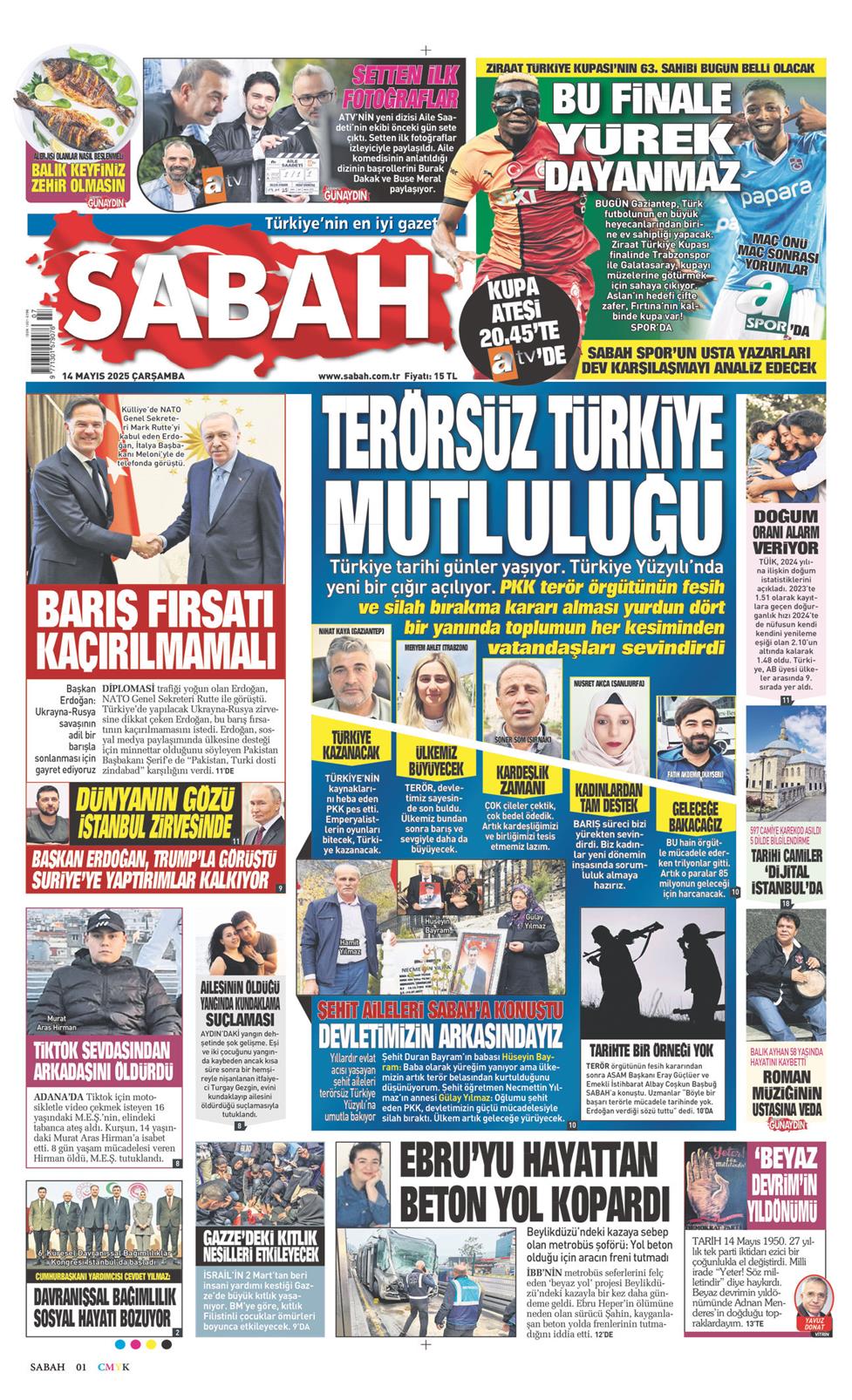 14 Mayıs 2025 Çarşamba - Sabah gazetesi manşet