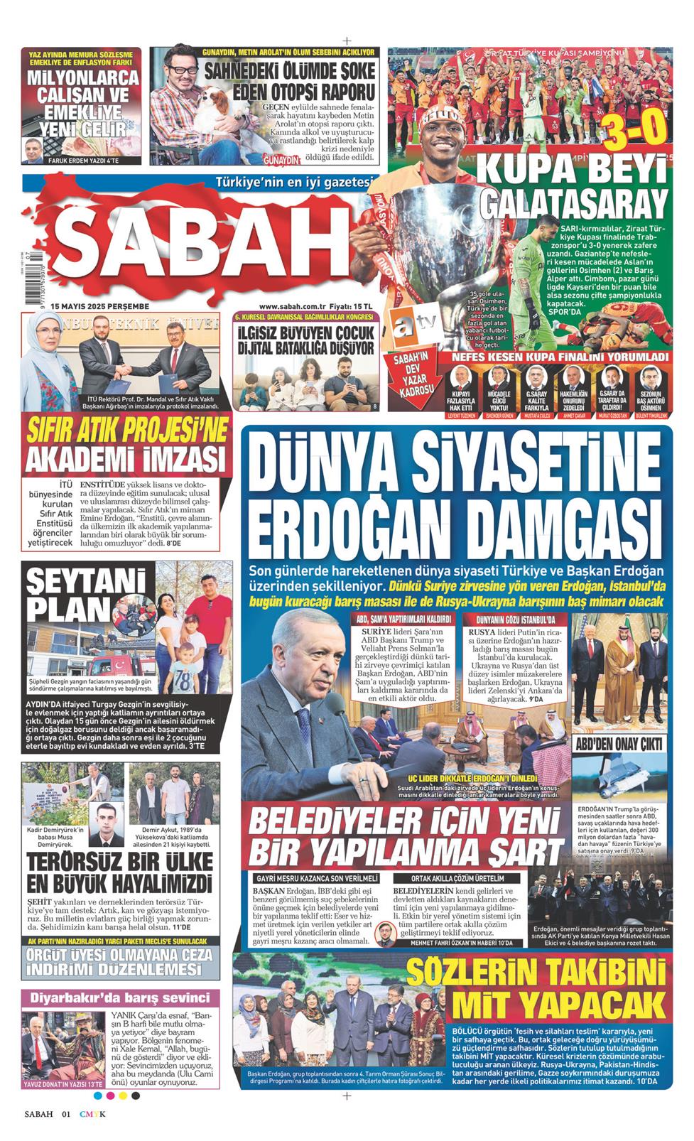 15 Mayıs 2025 Perşembe - Sabah gazetesi manşet