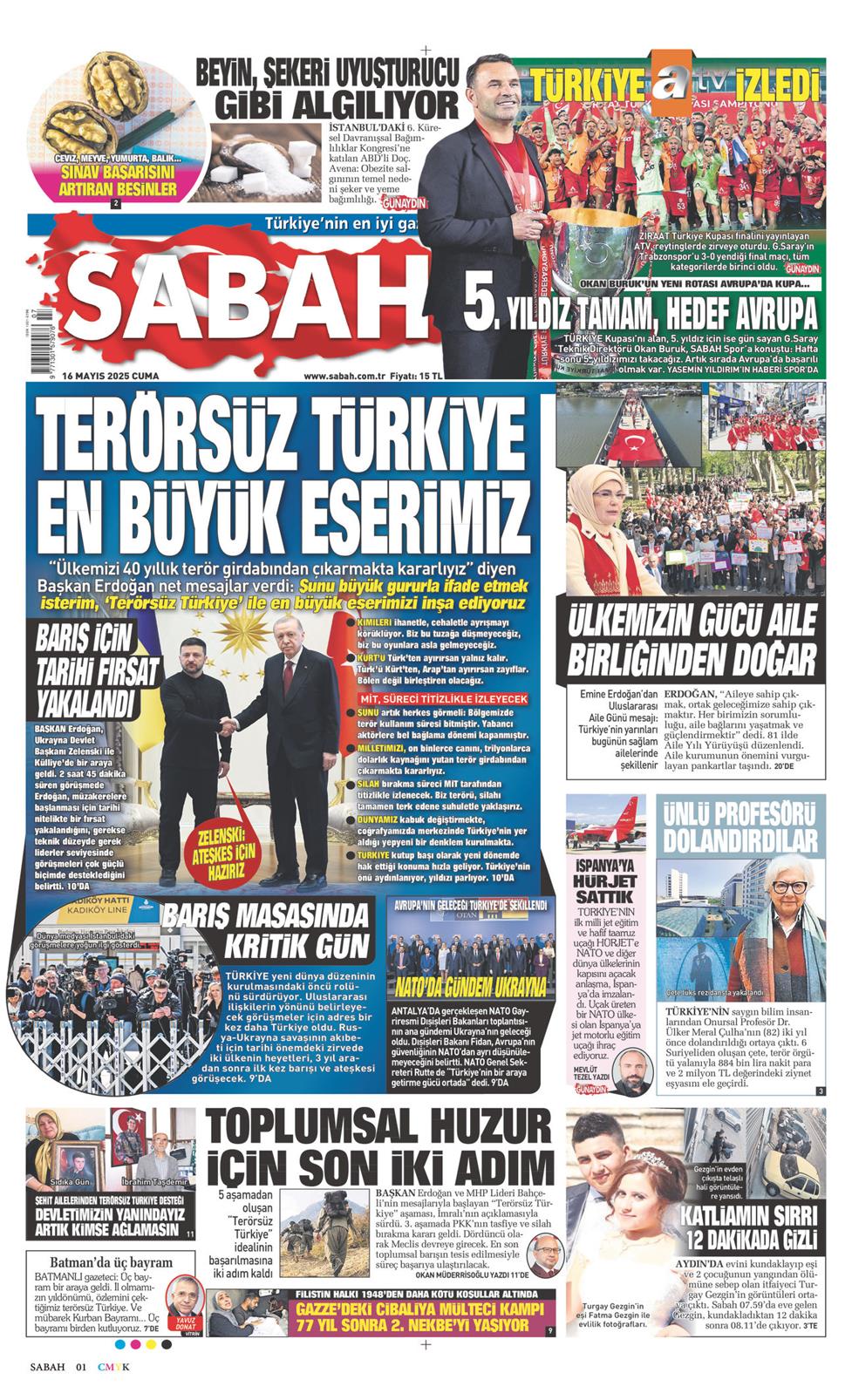 16 Mayıs 2025 Cuma - Sabah gazetesi manşet