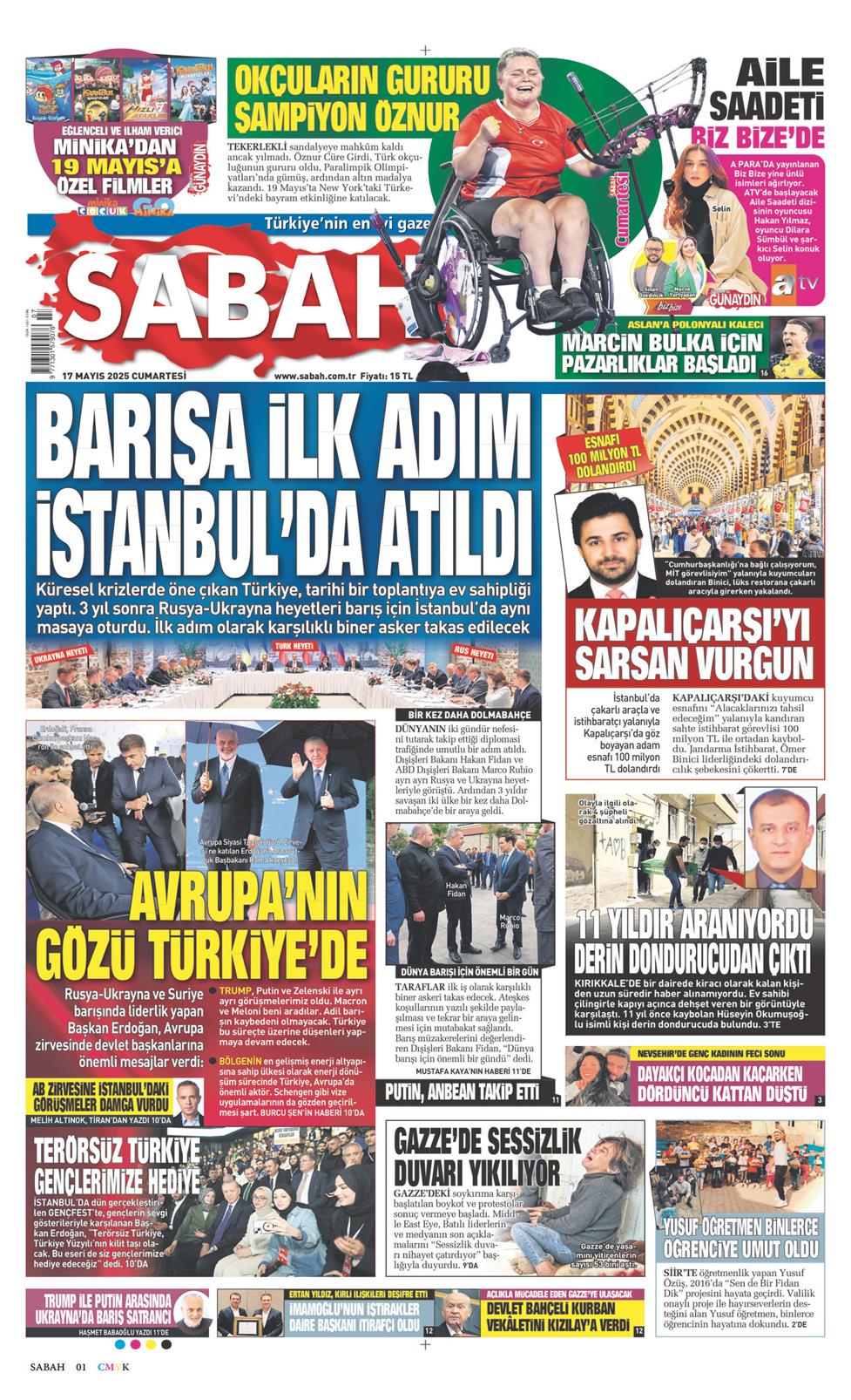 17 Mayıs 2025 Cumartesi - Sabah gazetesi manşet