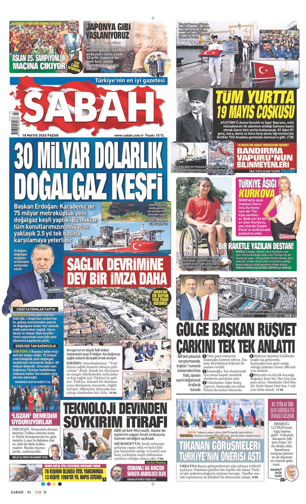18 Mayıs 2025 Pazar - Sabah gazetesi manşet