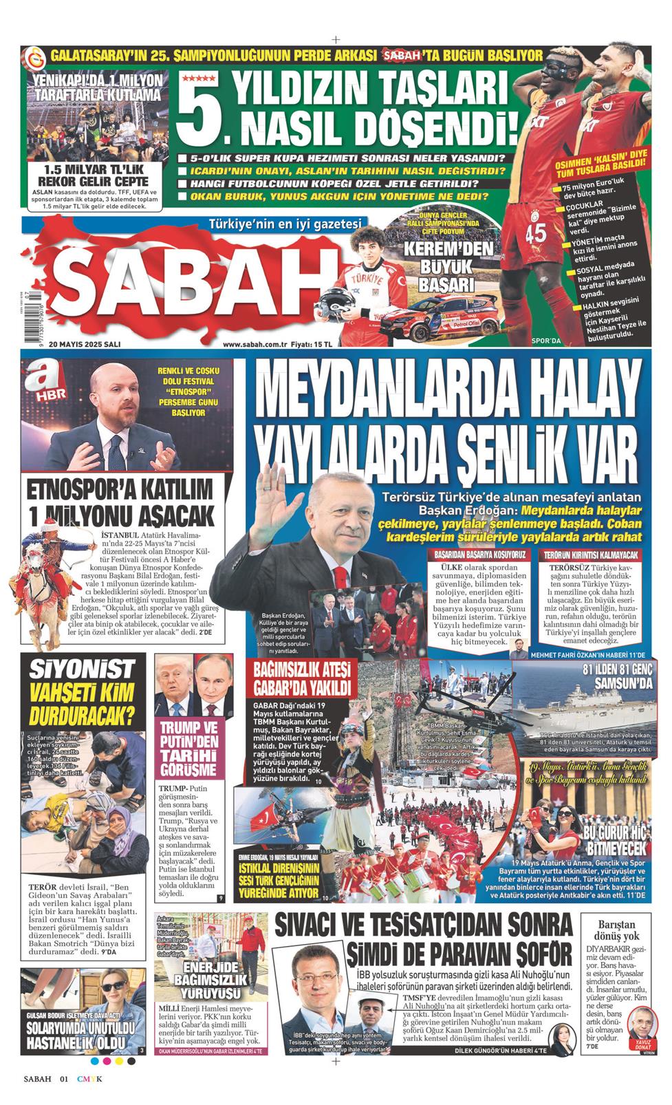 20 Mayıs 2025 Salı - Sabah gazetesi manşet