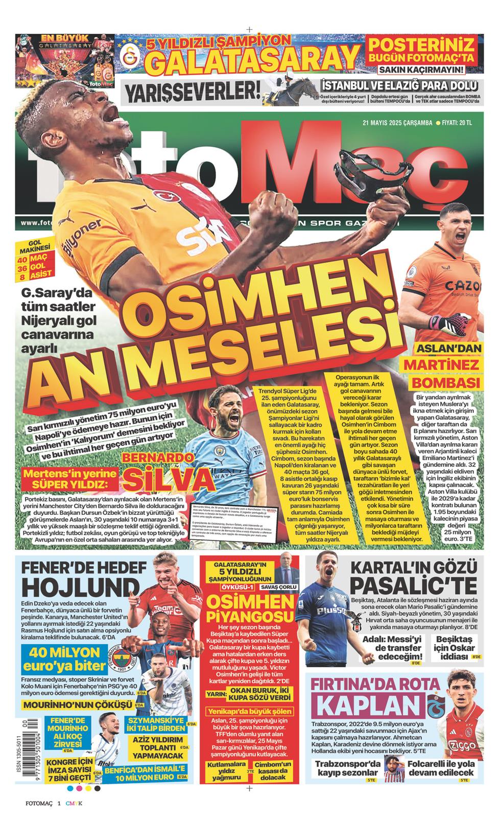 21 Mayıs 2025 Çarşamba - Fotomaç gazetesi manşet