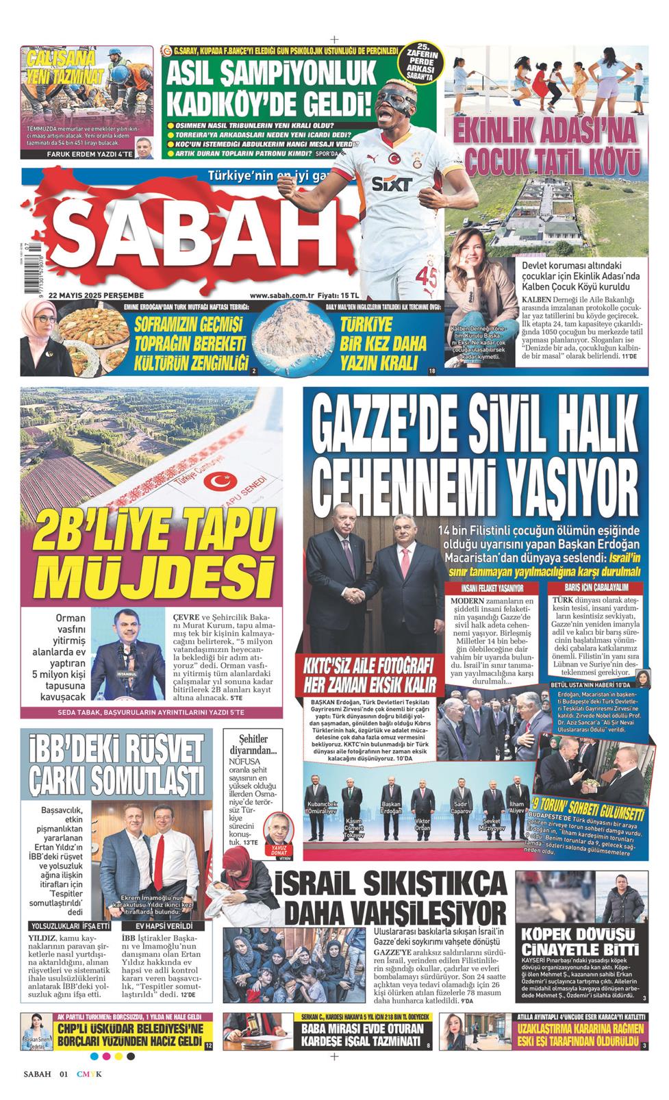 22 Mayıs 2025 Perşembe - Sabah gazetesi manşet