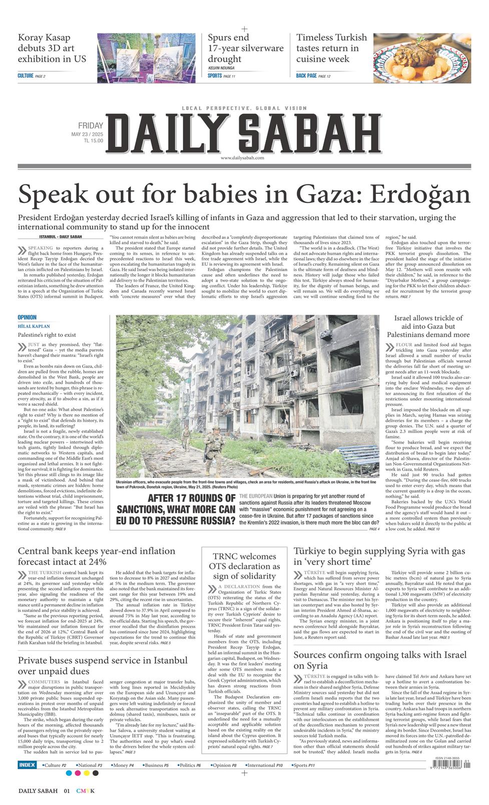 23 Mayıs 2025 Cuma - Daily Sabah gazetesi manşet