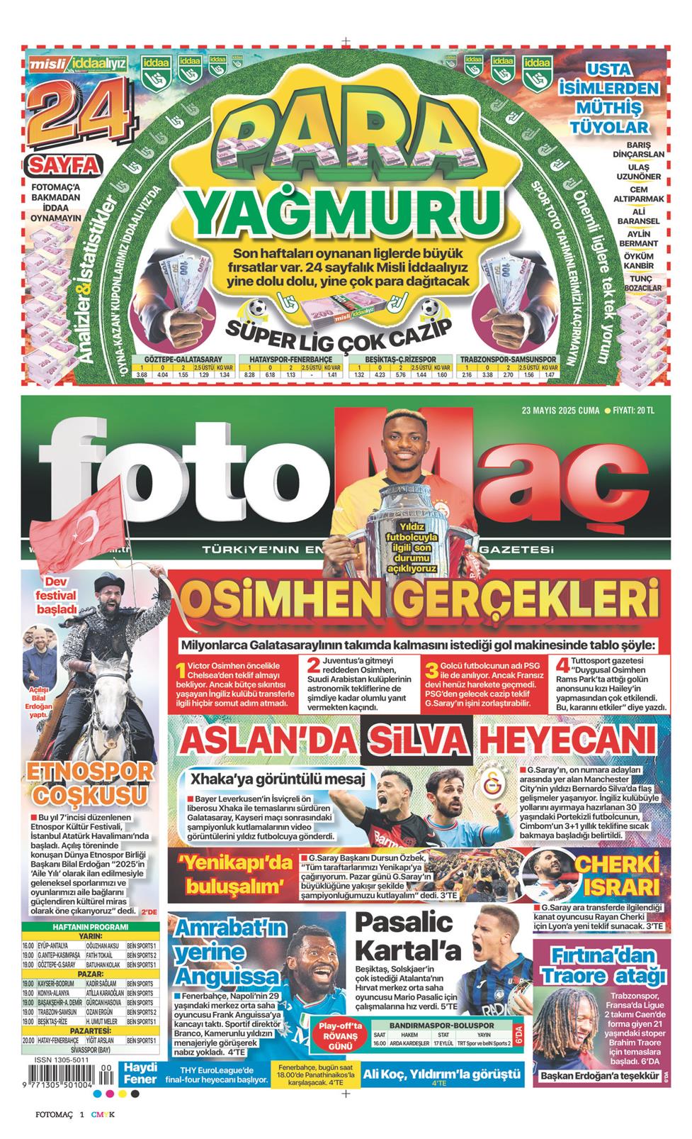 23 Mayıs 2025 Cuma - Fotomaç gazetesi manşet