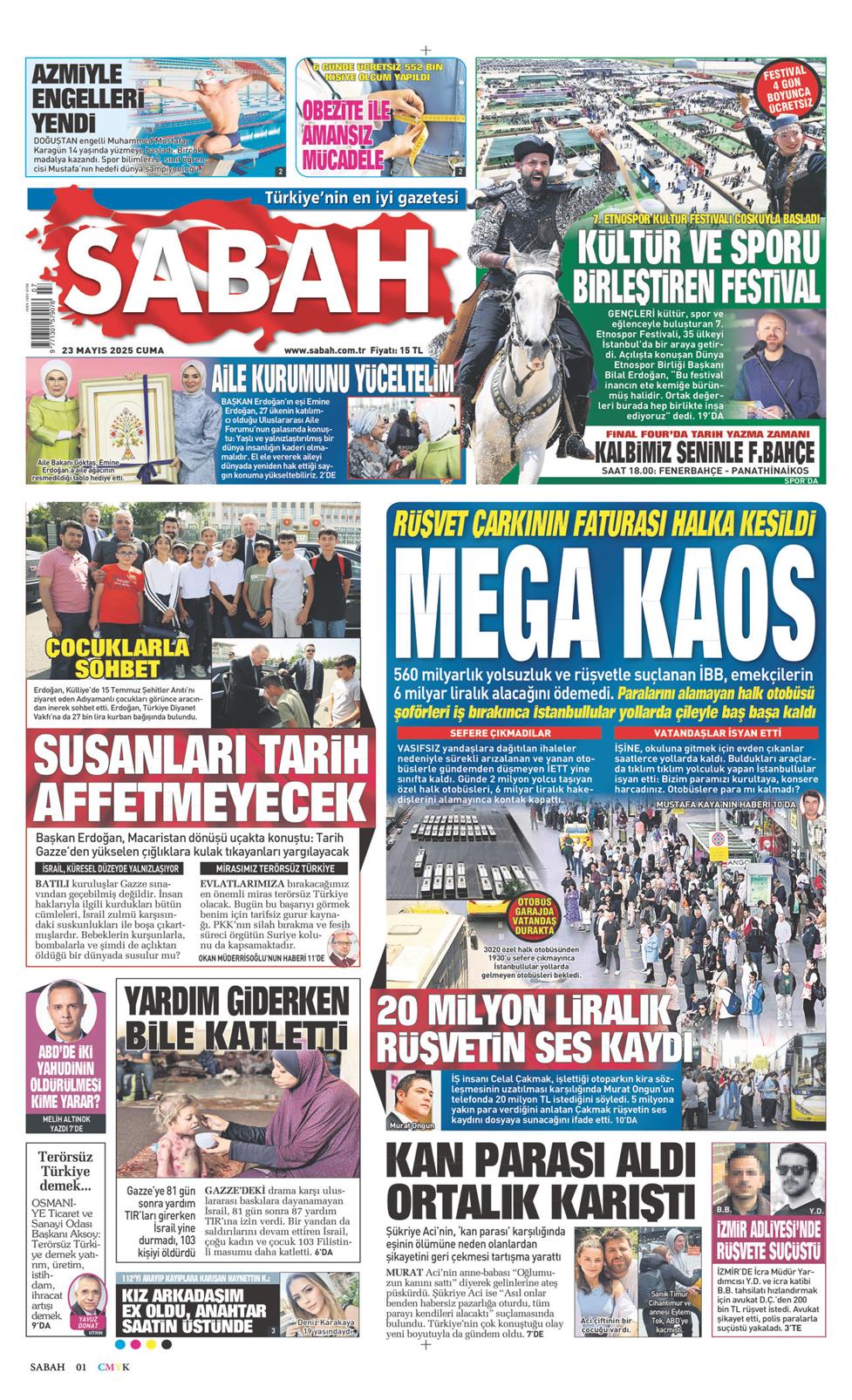 23 Mayıs 2025 Cuma - Sabah gazetesi manşet