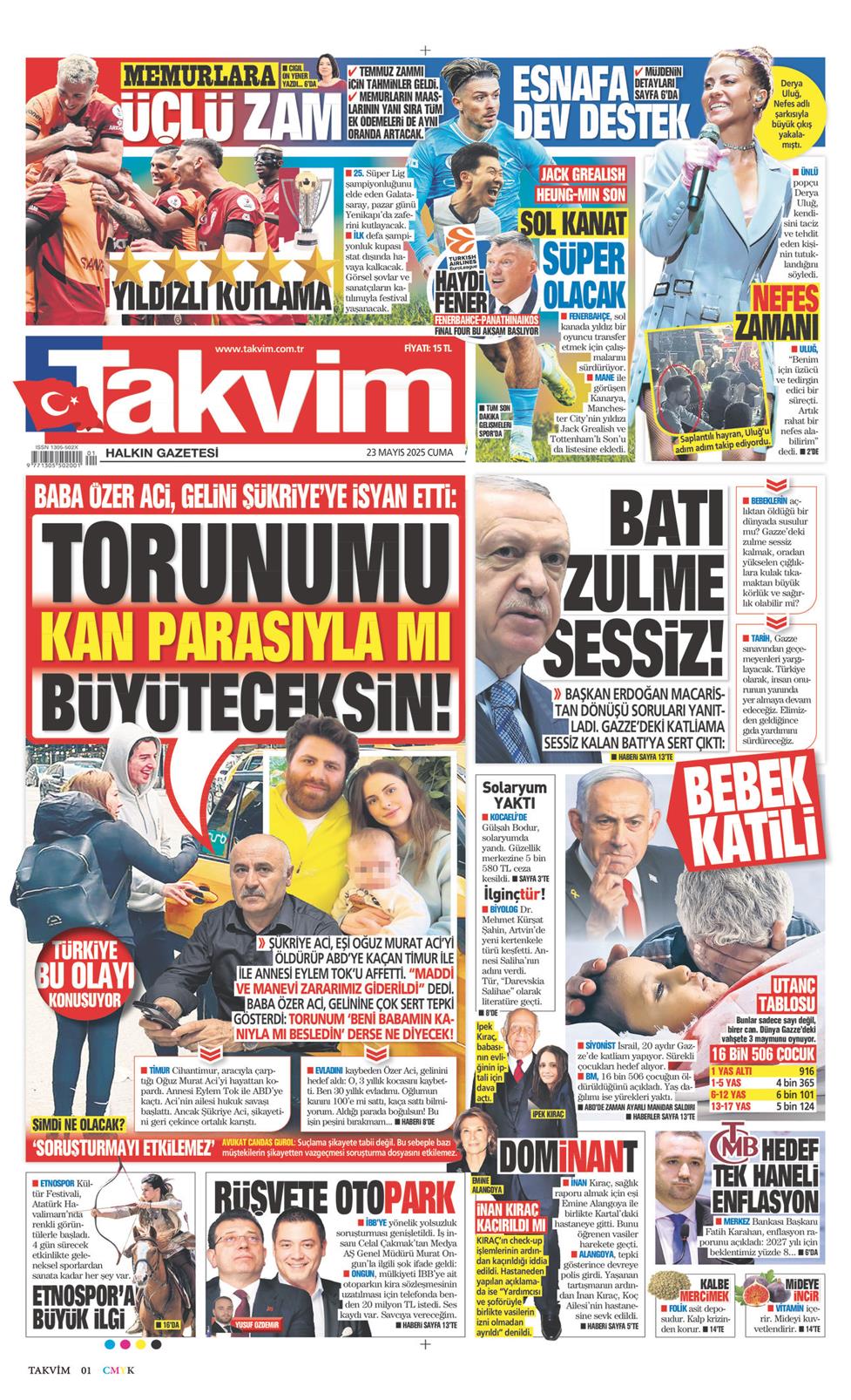 23 Mayıs 2025 Cuma - Takvim gazetesi manşet