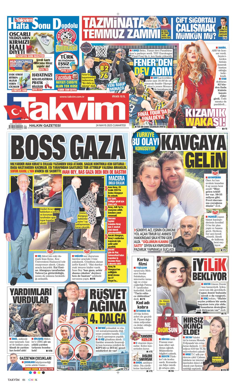 24 Mayıs 2025 Cumartesi - Takvim gazetesi manşet