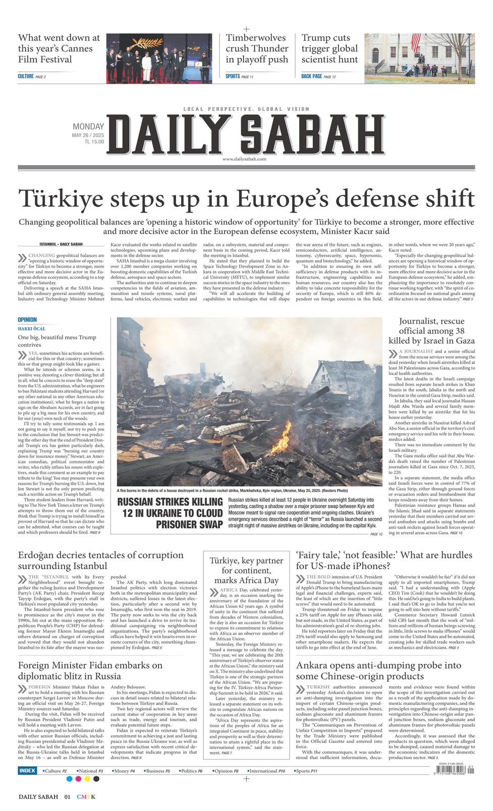 26 Mayıs 2025 Pazartesi - Daily Sabah gazetesi manşet