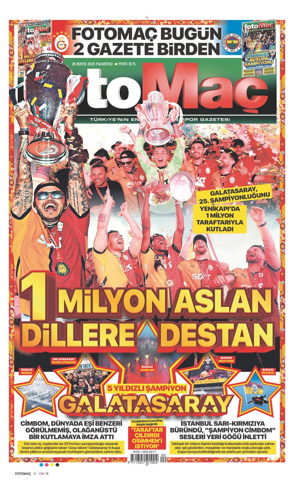 26 Mayıs 2025 Pazartesi - Fotomaç gazetesi manşet