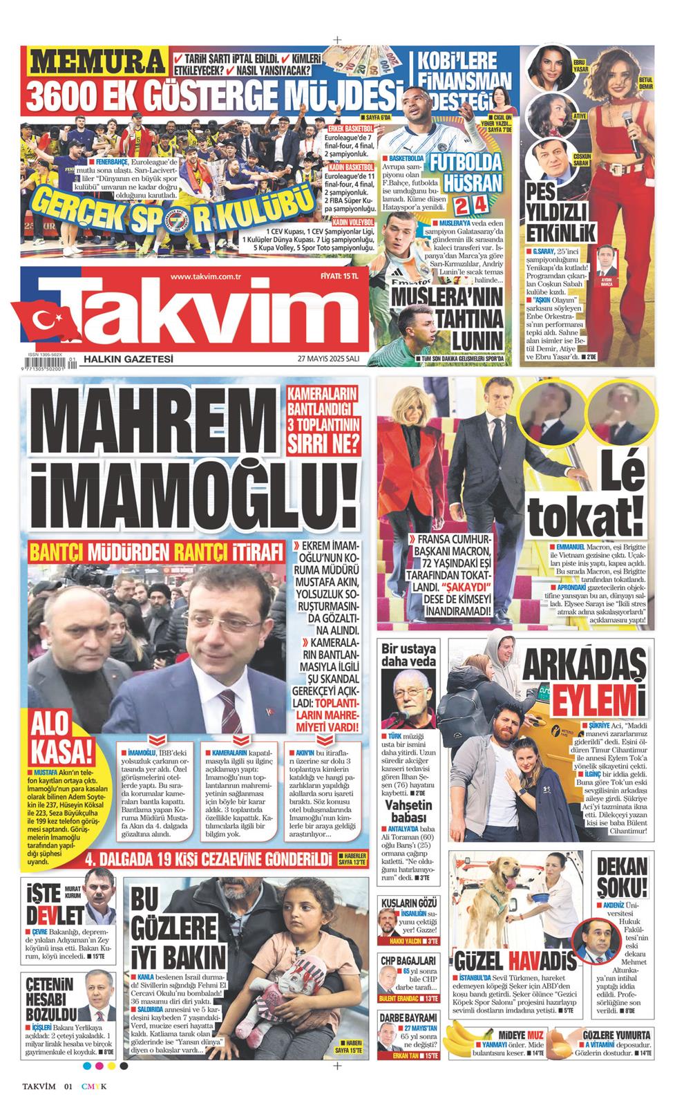 27 Mayıs 2025 Salı - Takvim gazetesi manşet