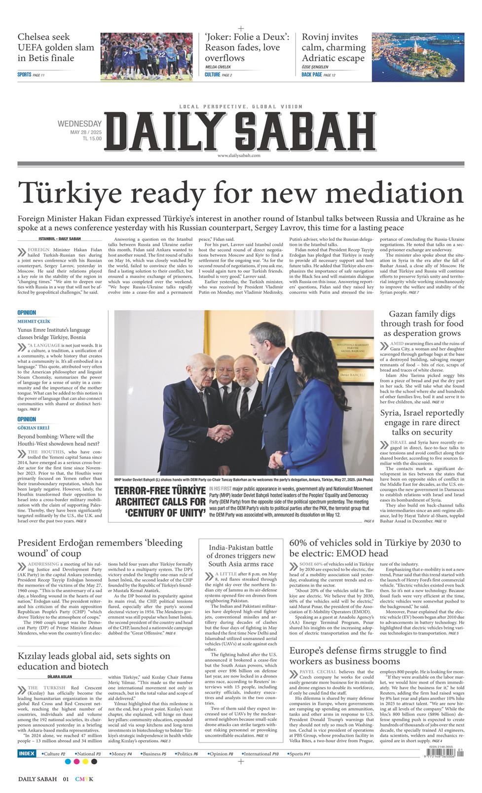 28 Mayıs 2025 Çarşamba - Daily Sabah gazetesi manşet