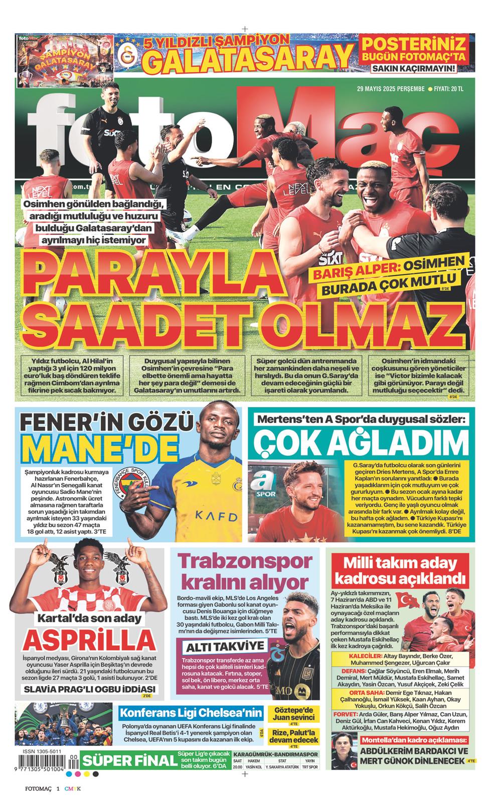 29 Mayıs 2025 Perşembe - Fotomaç gazetesi manşet