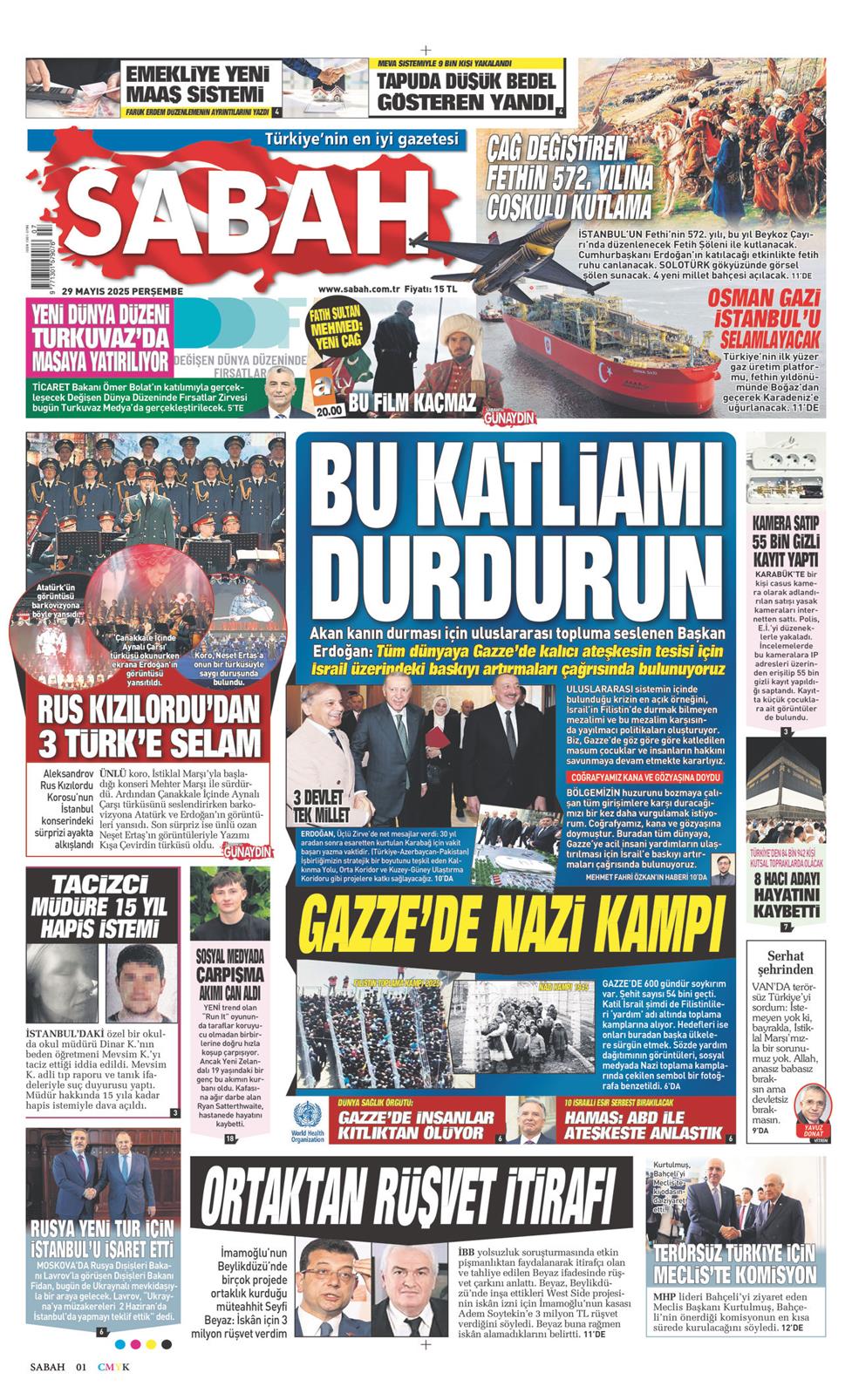 29 Mayıs 2025 Perşembe - Sabah gazetesi manşet
