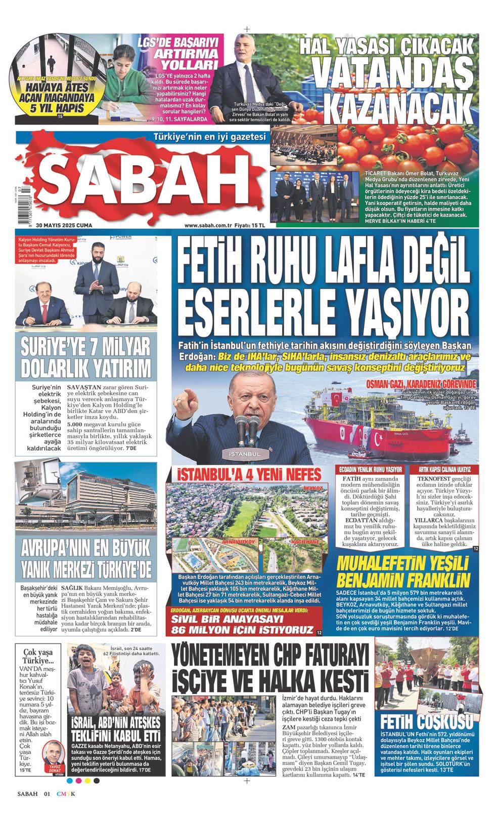 30 Mayıs 2025 Cuma - Sabah gazetesi manşet