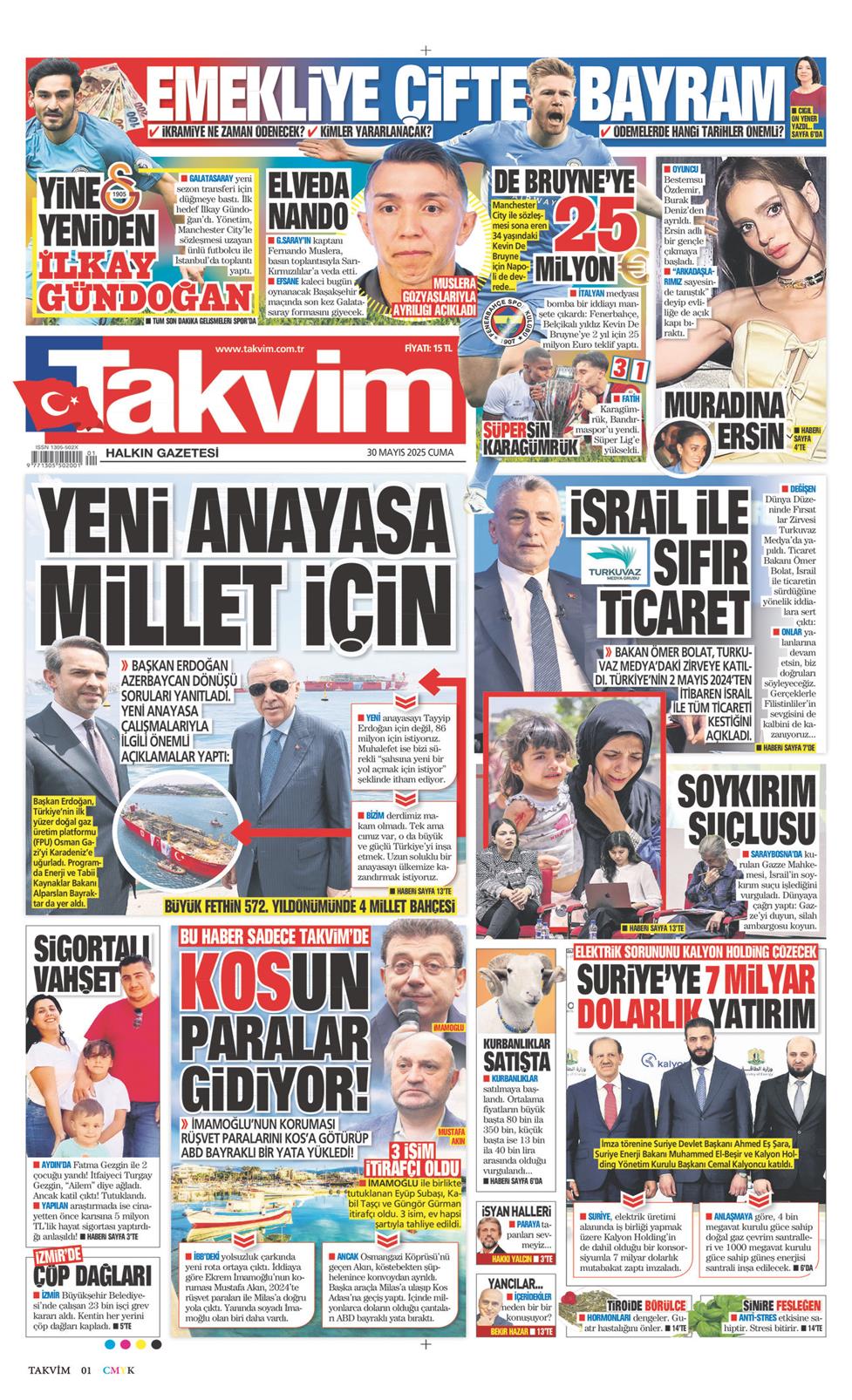 30 Mayıs 2025 Cuma - Takvim gazetesi manşet