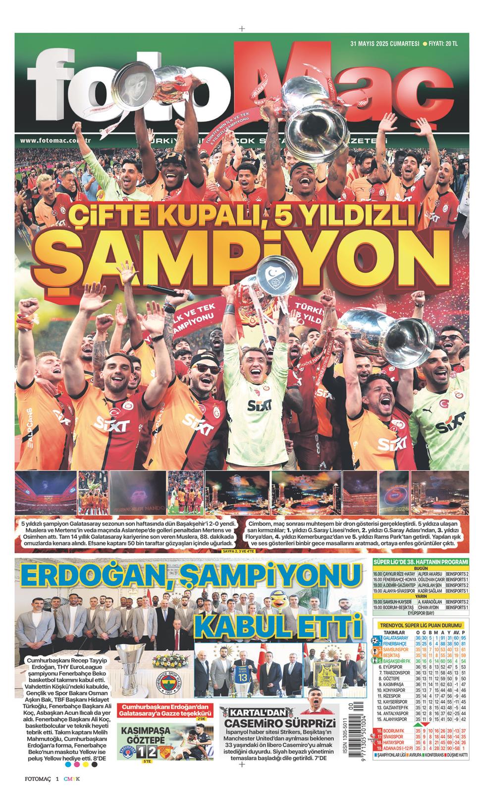 31 Mayıs 2025 Cumartesi - Fotomaç gazetesi manşet