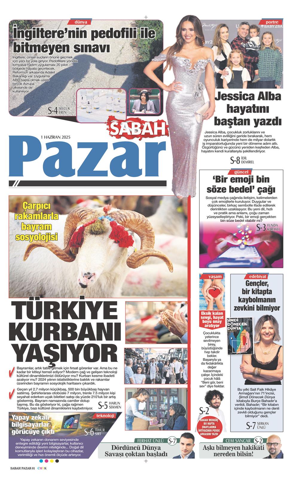 01 Haziran 2025 Pazar - Sabah Pazar gazetesi manşet
